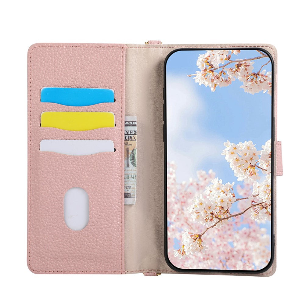 Wallet Case for Xiaomi Redmi Turbo 4 Pro 5G / Poco F7 5G Triangular Splicing Zipper Leather Flip Cover with Wrist Strap