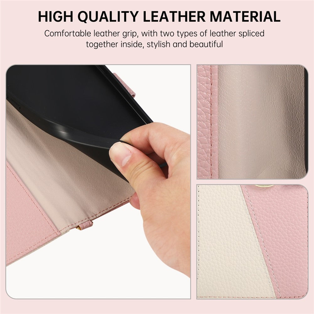 Wallet Case for Xiaomi Redmi Turbo 4 Pro 5G / Poco F7 5G Triangular Splicing Zipper Leather Flip Cover with Wrist Strap