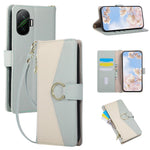 Wallet Case for Xiaomi Redmi Turbo 4 Pro 5G / Poco F7 5G Triangular Splicing Zipper Leather Flip Cover with Wrist Strap