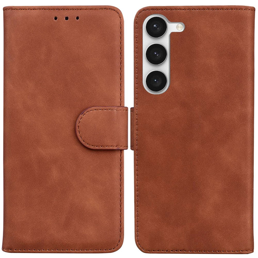 For Samsung Galaxy S23 Solid Color Flip PU Leather Case Wallet Style Magnetic Closure Stand Shockproof Protective Phone Cover