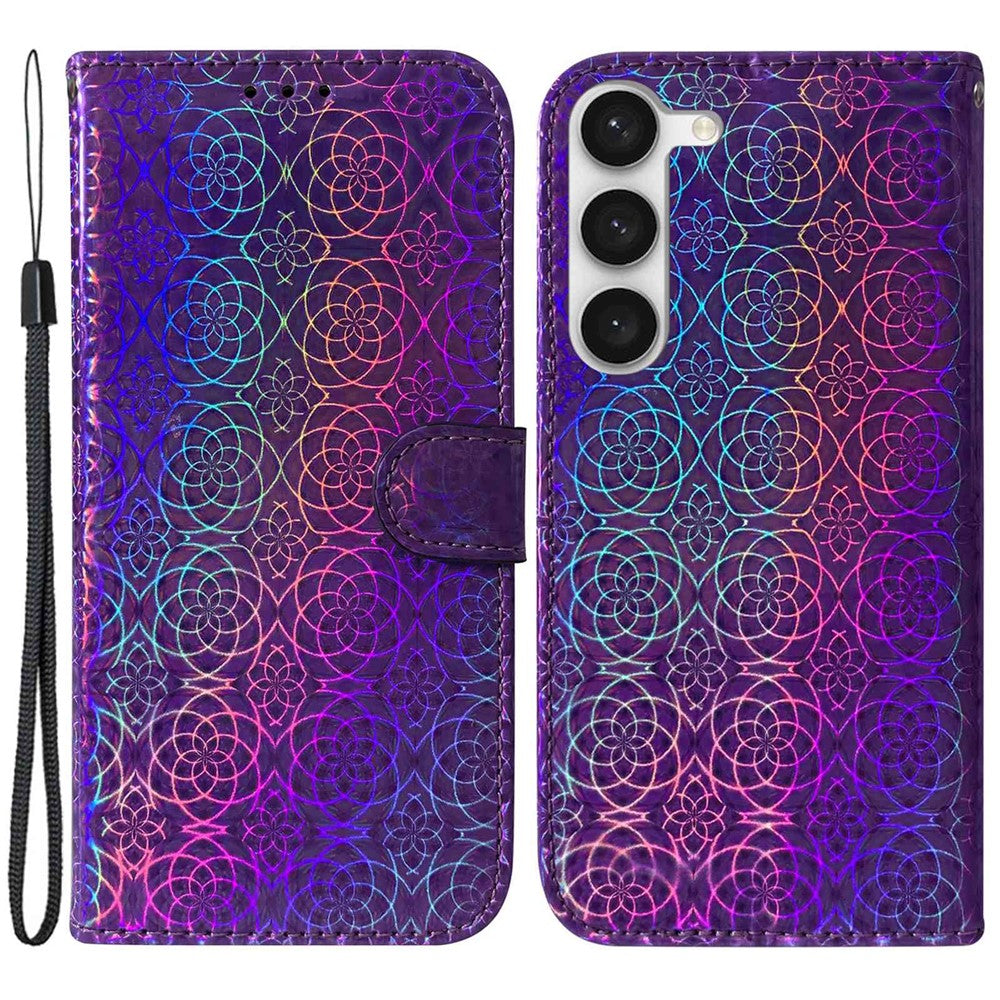 For Samsung Galaxy S23+ Anti-scratch PU Leather Stylish Flower Pattern Phone Cover Wallet Stand Magnetic Case with Strap