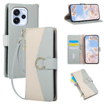 Wallet Case for Oppo Reno15 F 5G / Reno15 FS 5G Triangular Splicing Zipper Leather Flip Cover with Wrist Strap