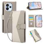 Wallet Case for Oppo Reno15 F 5G / Reno15 FS 5G Triangular Splicing Zipper Leather Flip Cover with Wrist Strap