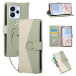 Wallet Case for Oppo Reno15 F 5G / Reno15 FS 5G Triangular Splicing Zipper Leather Flip Cover with Wrist Strap