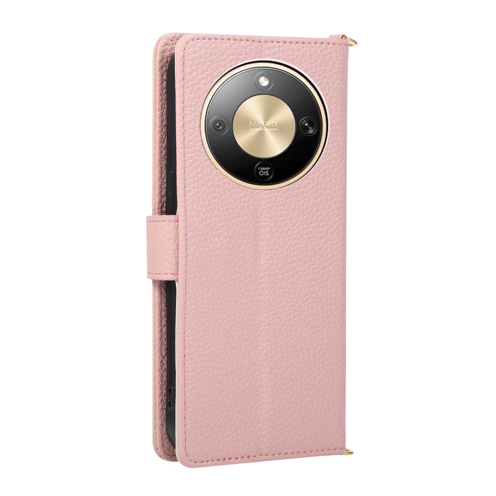 Wallet Case for Honor Magic8 Lite 5G / X9d 5G / X70 5G Triangular Splicing Zipper Leather Flip Cover with Wrist Strap