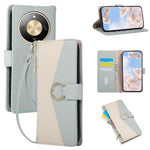 Wallet Case for Honor Magic8 Lite 5G / X9d 5G / X70 5G Triangular Splicing Zipper Leather Flip Cover with Wrist Strap