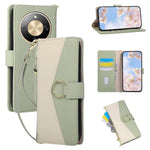 Wallet Case for Honor Magic8 Lite 5G / X9d 5G / X70 5G Triangular Splicing Zipper Leather Flip Cover with Wrist Strap