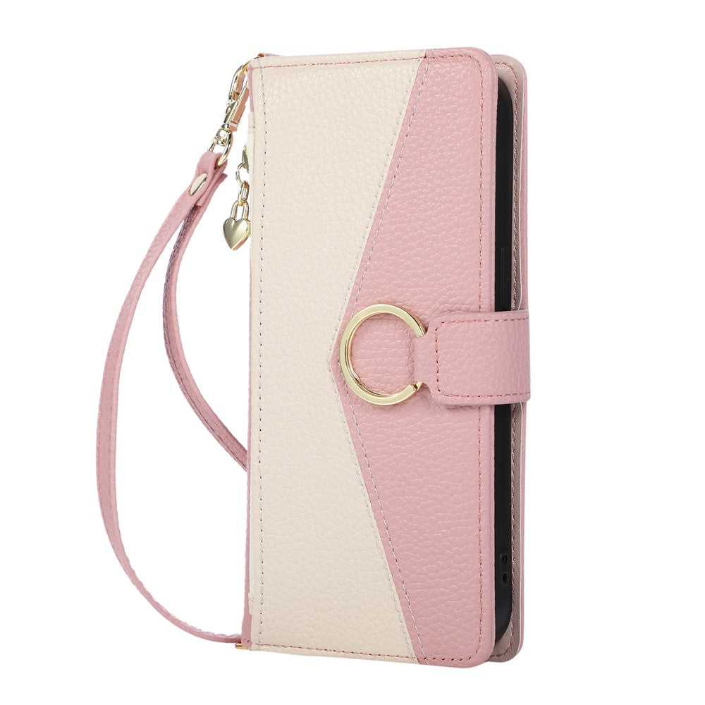 Wallet Case for Honor X9b 5G / Magic6 Lite 5G / X50 5G Triangular Splicing Zipper Leather Flip Cover with Wrist Strap