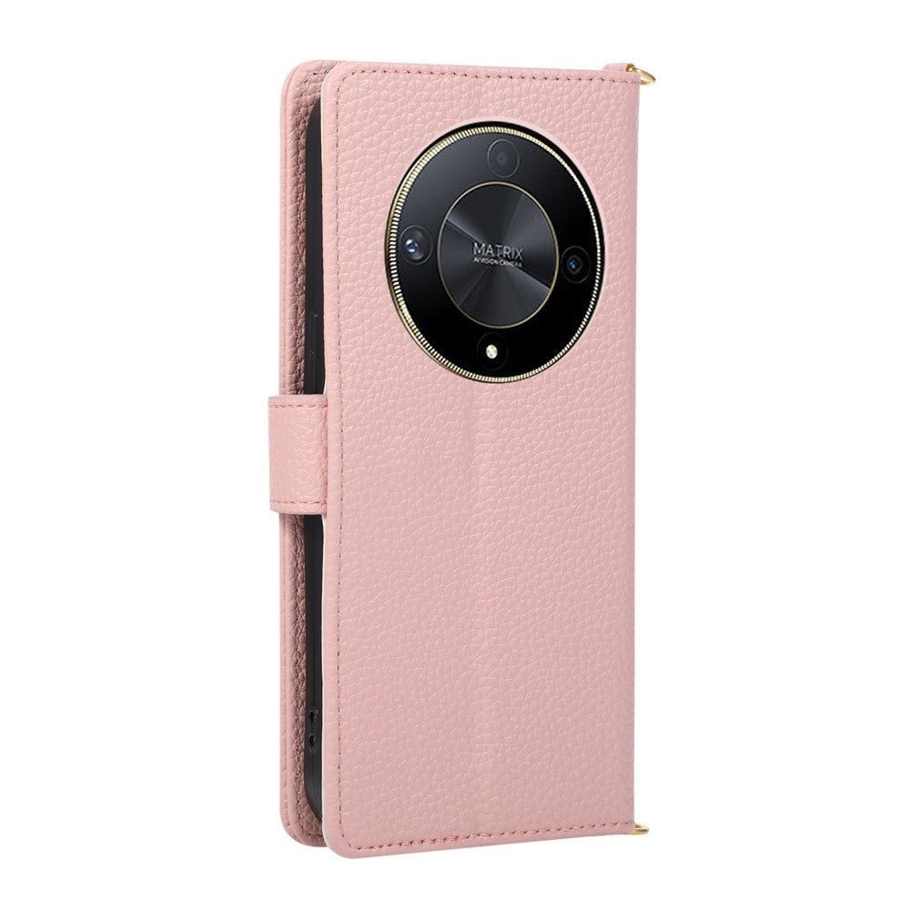 Wallet Case for Honor X9b 5G / Magic6 Lite 5G / X50 5G Triangular Splicing Zipper Leather Flip Cover with Wrist Strap