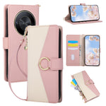 Wallet Case for Honor X9b 5G / Magic6 Lite 5G / X50 5G Triangular Splicing Zipper Leather Flip Cover with Wrist Strap