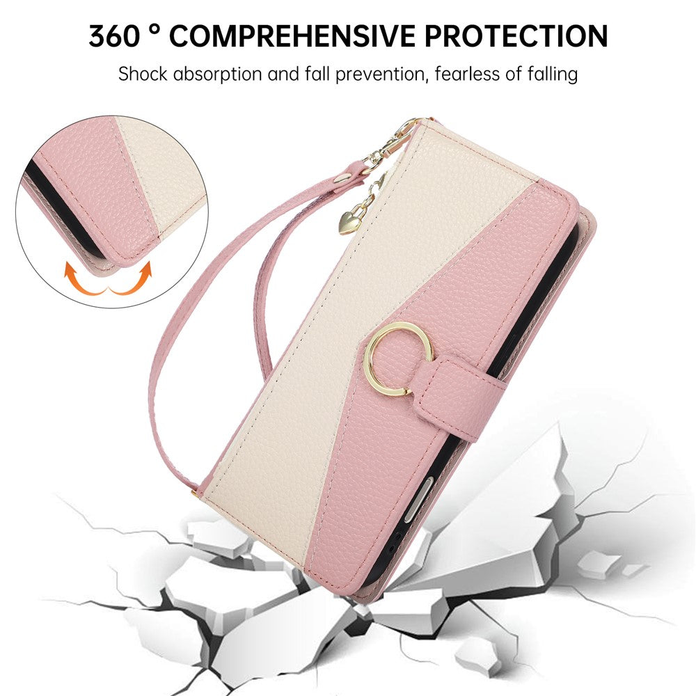 Wallet Case for Honor X9b 5G / Magic6 Lite 5G / X50 5G Triangular Splicing Zipper Leather Flip Cover with Wrist Strap