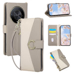 Wallet Case for Honor X9b 5G / Magic6 Lite 5G / X50 5G Triangular Splicing Zipper Leather Flip Cover with Wrist Strap