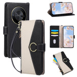 Wallet Case for Honor X9b 5G / Magic6 Lite 5G / X50 5G Triangular Splicing Zipper Leather Flip Cover with Wrist Strap