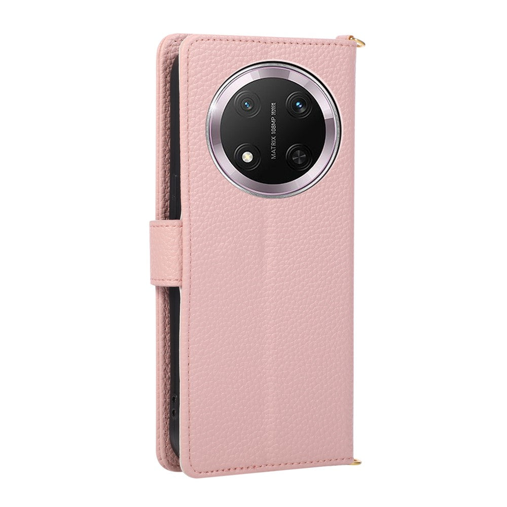 Wallet Case for Honor Magic7 Lite 5G / X9c 5G / X60 Pro 5G Triangular Splicing Zipper Leather Flip Cover with Wrist Strap