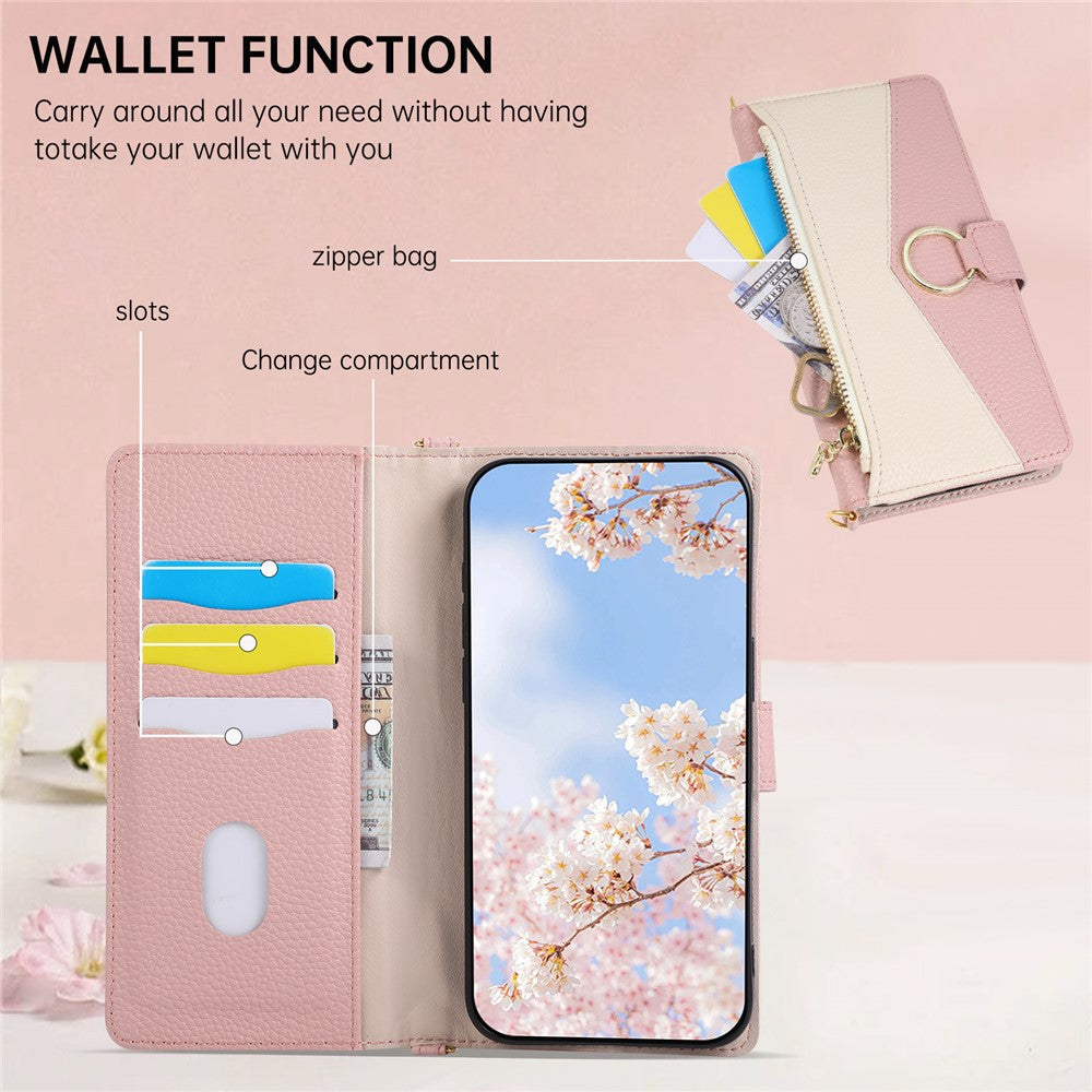 Wallet Case for Honor Magic7 Lite 5G / X9c 5G / X60 Pro 5G Triangular Splicing Zipper Leather Flip Cover with Wrist Strap