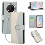 Wallet Case for Honor Magic7 Lite 5G / X9c 5G / X60 Pro 5G Triangular Splicing Zipper Leather Flip Cover with Wrist Strap