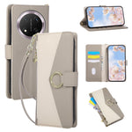 Wallet Case for Honor Magic7 Lite 5G / X9c 5G / X60 Pro 5G Triangular Splicing Zipper Leather Flip Cover with Wrist Strap