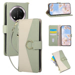 Wallet Case for Honor Magic7 Lite 5G / X9c 5G / X60 Pro 5G Triangular Splicing Zipper Leather Flip Cover with Wrist Strap