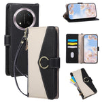 Wallet Case for Honor Magic7 Lite 5G / X9c 5G / X60 Pro 5G Triangular Splicing Zipper Leather Flip Cover with Wrist Strap