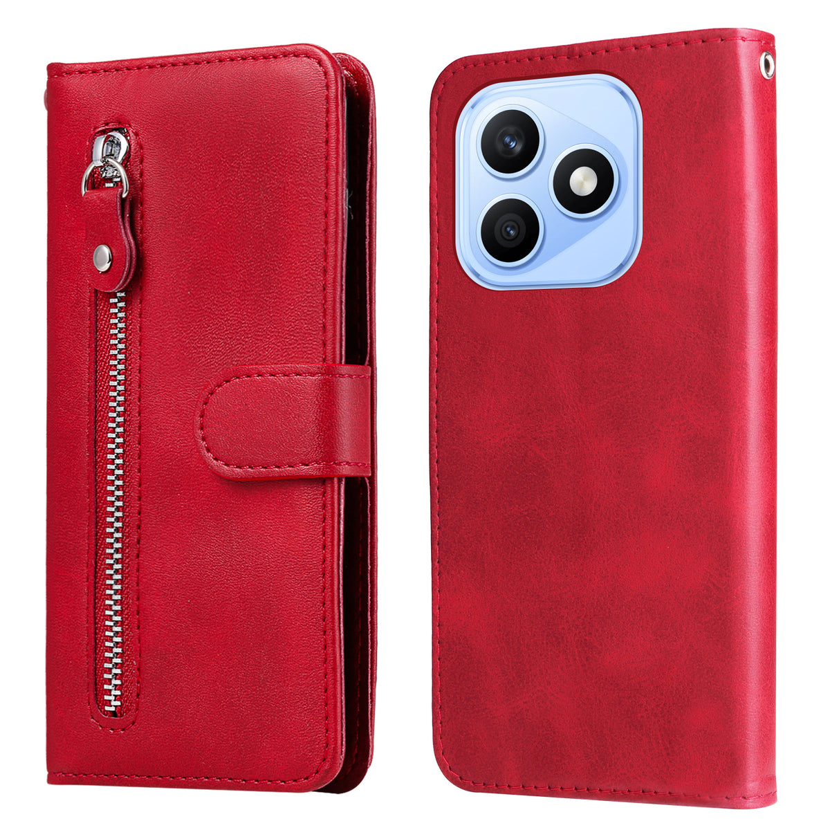 For Honor X8d 4G PU Leather Cases with Zipper Pocket Wallet Phone Cover Stand
