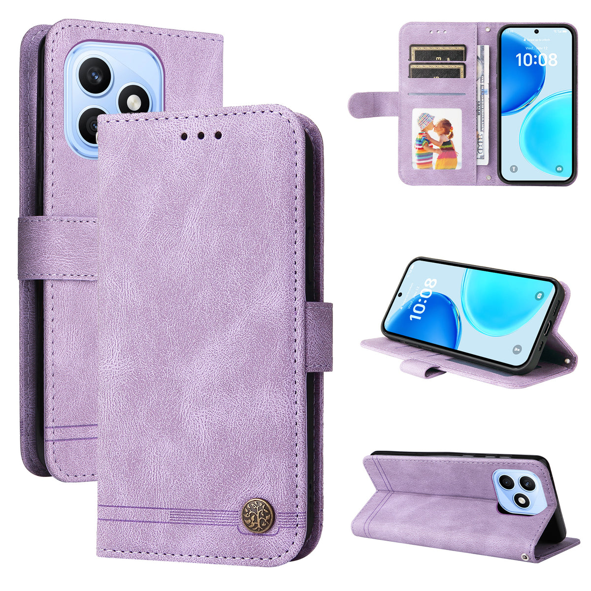 For Honor X8d 4G Leather Wallet Cases Skin Touch Phone Cover Stand with Strap
