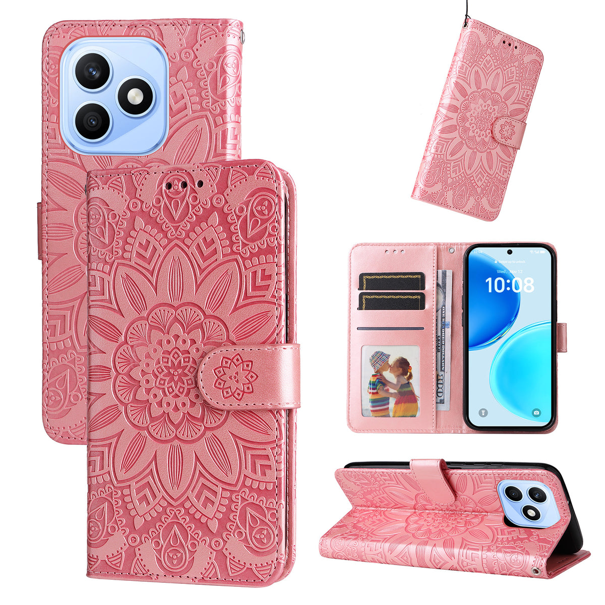 For Honor X8d 4G Case Sunflower Imprint Leather Wallet Phone Cover