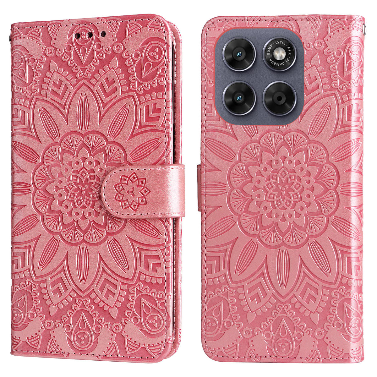 Læderpung-etui med solsikkeaftryk til Motorola Moto G87 5G / G77 5G / G67 5G