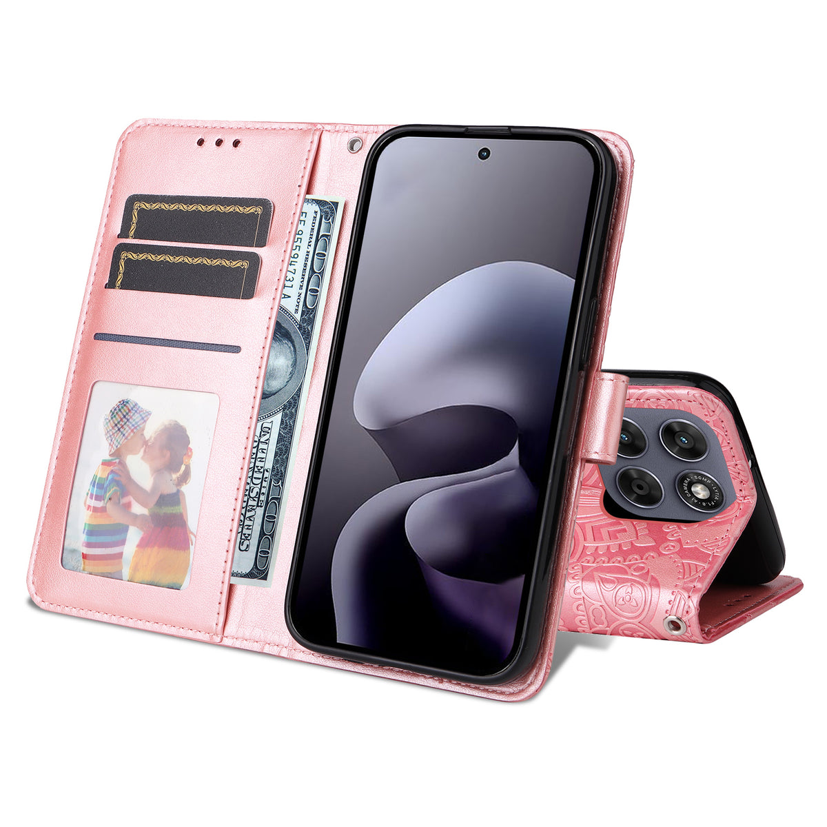 Læderpung-etui med solsikkeaftryk til Motorola Moto G87 5G / G77 5G / G67 5G