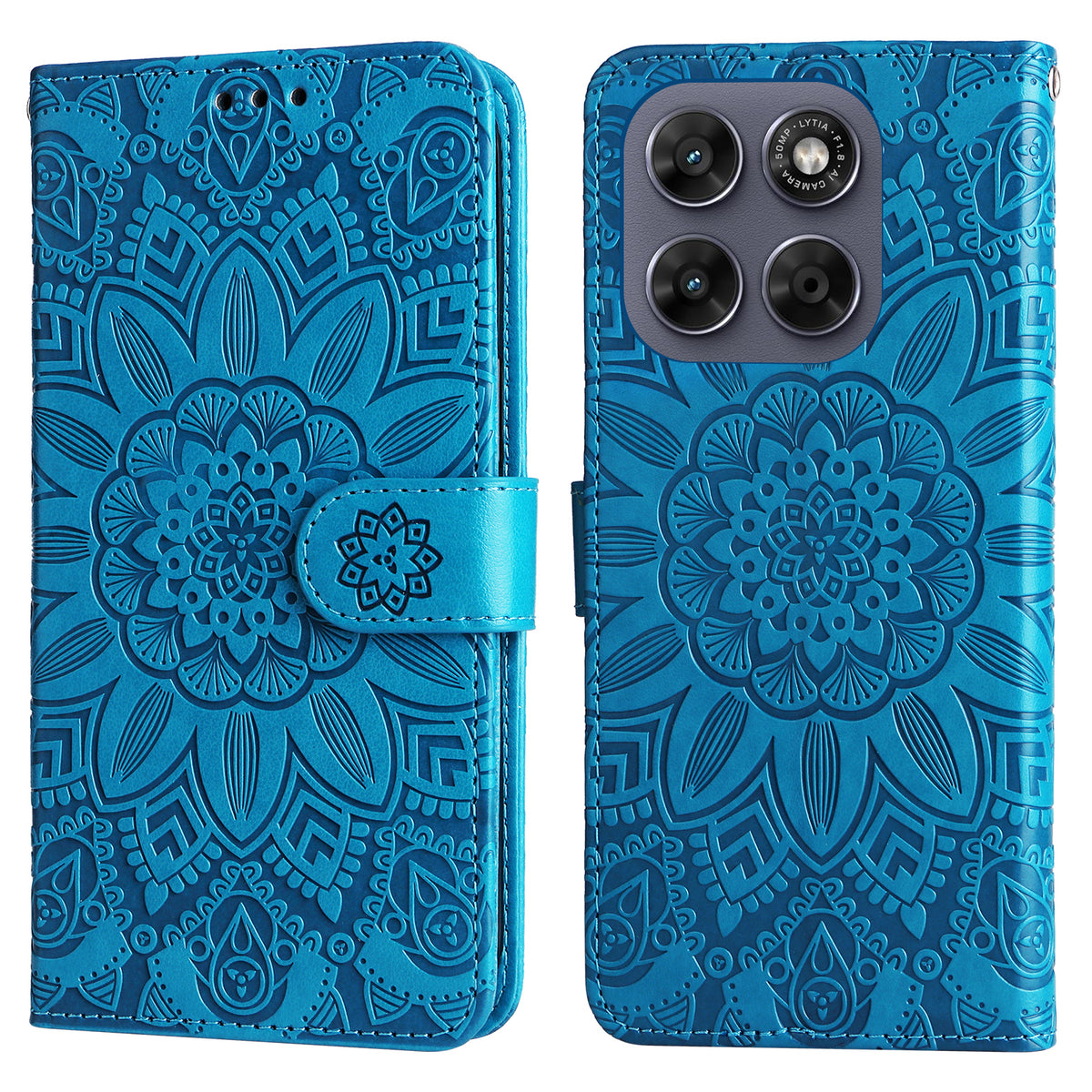 Læderpung-etui med solsikkeaftryk til Motorola Moto G87 5G / G77 5G / G67 5G