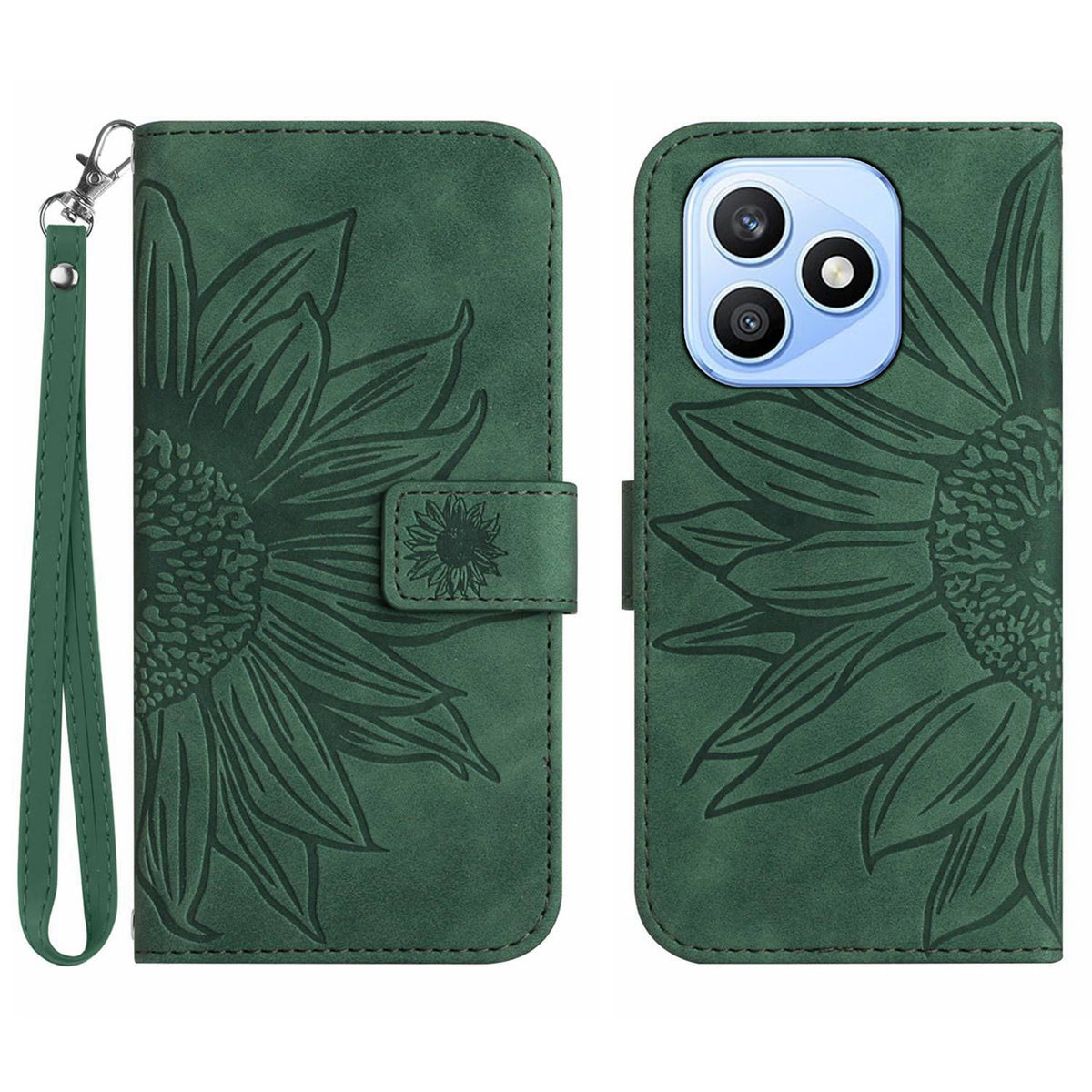 For Honor X8d 4G Case Sunflower Imprint Leather Wallet Phone Cover with Wrist Strap