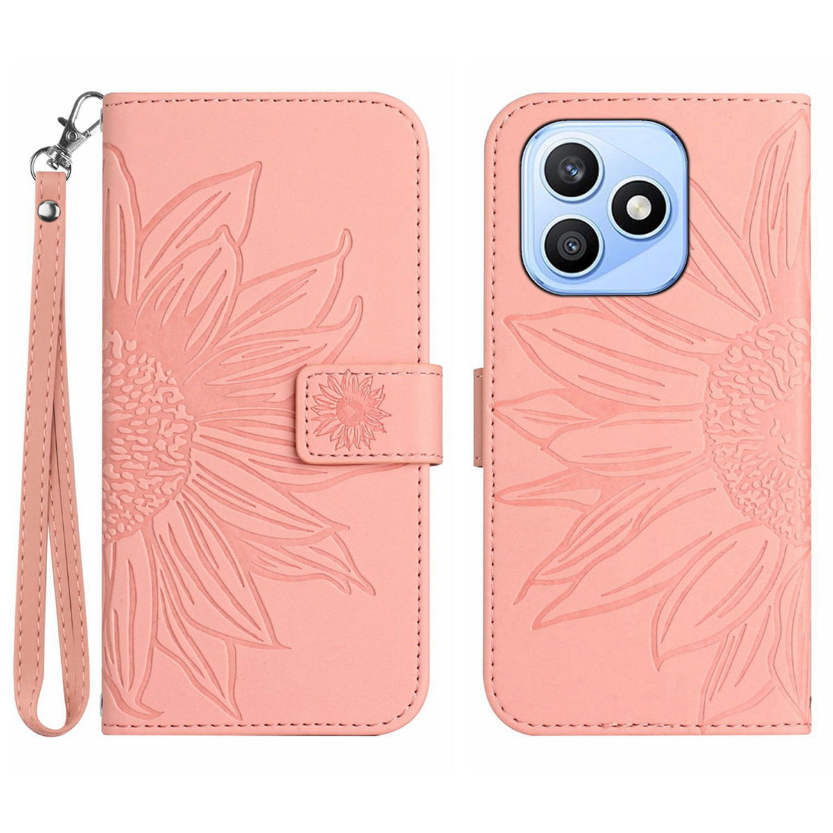 For Honor X8d 4G Case Sunflower Imprint Leather Wallet Phone Cover with Wrist Strap