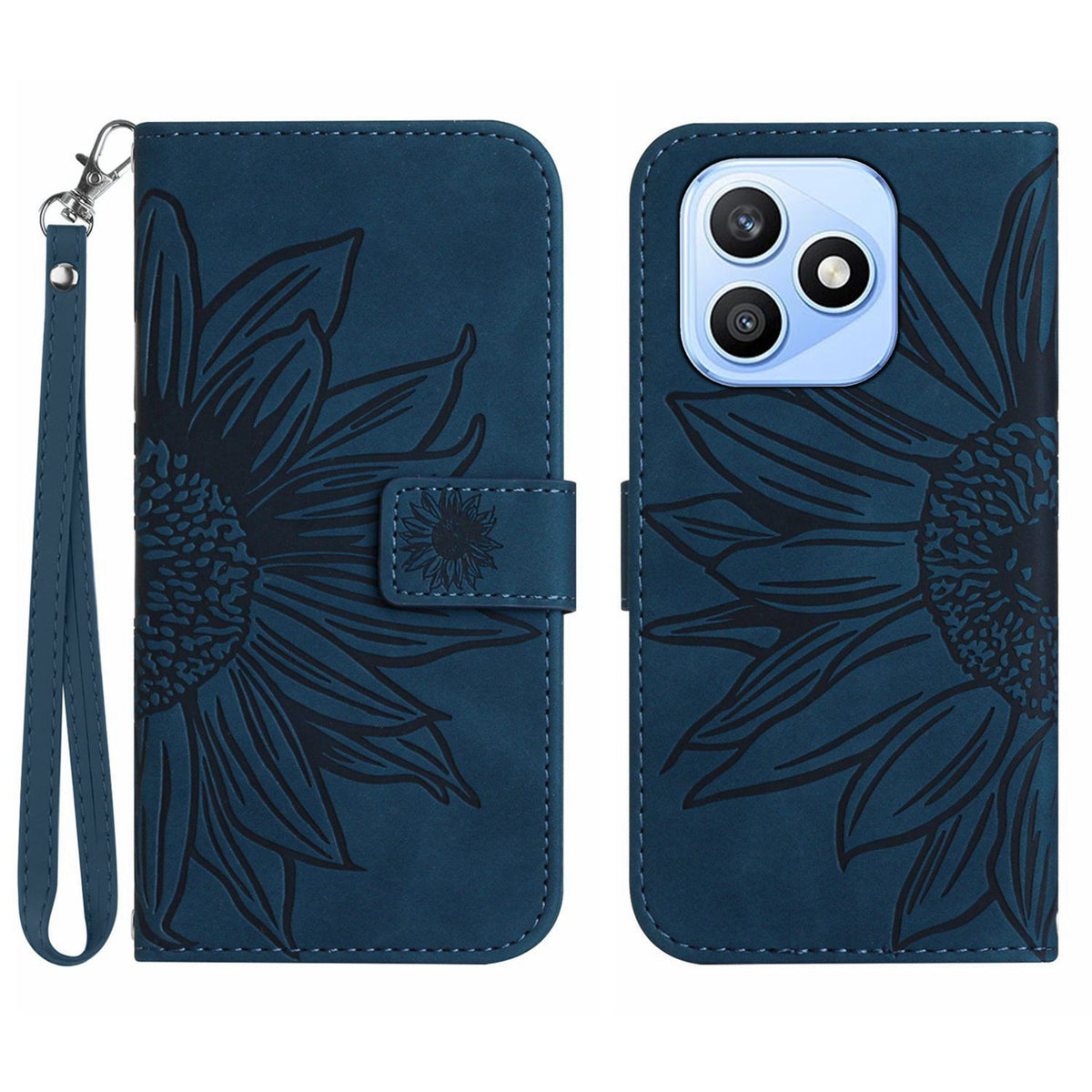 For Honor X8d 4G Case Sunflower Imprint Leather Wallet Phone Cover with Wrist Strap