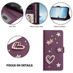 Honor 400 Smart 4G / Honor X7d 5G / Honor 400 Smart 5G-cover med perler, hjerte, diamant, blomsterdekoration, læderpung og håndledsrem