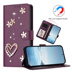 Honor 400 Smart 4G / Honor X7d 5G / Honor 400 Smart 5G-cover med perler, hjerte, diamant, blomsterdekoration, læderpung og håndledsrem
