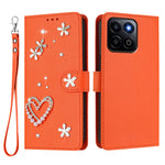 Honor 400 Smart 4G / Honor X7d 5G / Honor 400 Smart 5G-cover med perler, hjerte, diamant, blomsterdekoration, læderpung og håndledsrem