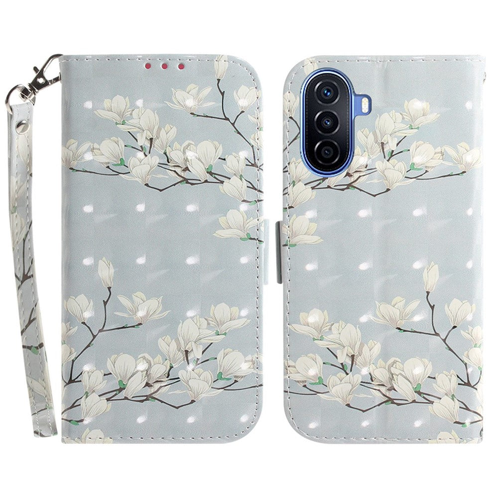 3D Pattern Printing Phone Cover for Huawei nova Y70 Plus 4G, Well-protected PU Leather Stand Wallet Phone Case with Strap