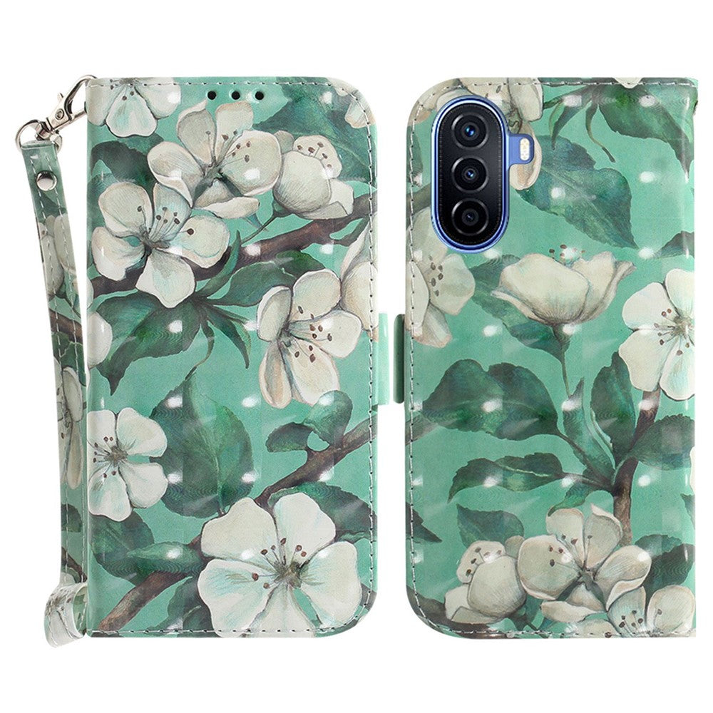 3D Pattern Printing Phone Cover for Huawei nova Y70 Plus 4G, Well-protected PU Leather Stand Wallet Phone Case with Strap