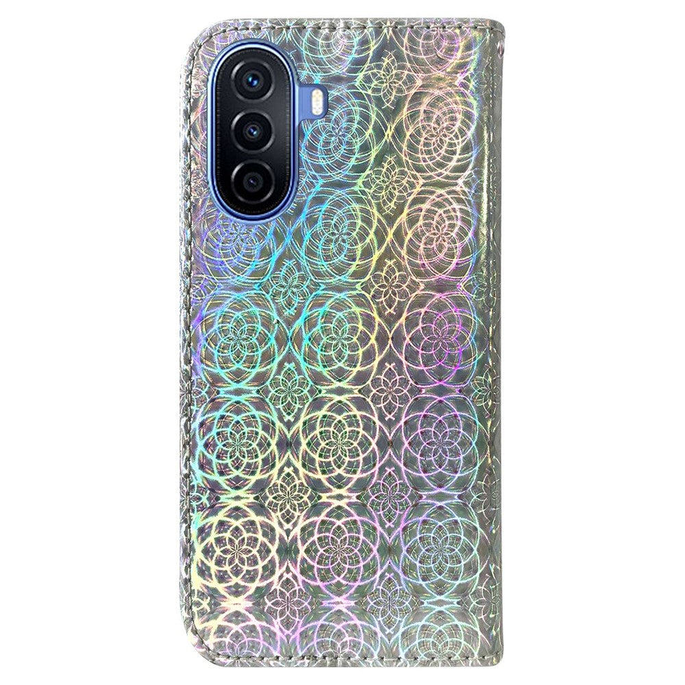 For Huawei nova Y70 Plus 4G Dazzling Flower Pattern Flip Phone Case PU Leather Magnetic Clasp Book Stand Wallet Phone Cover with Strap