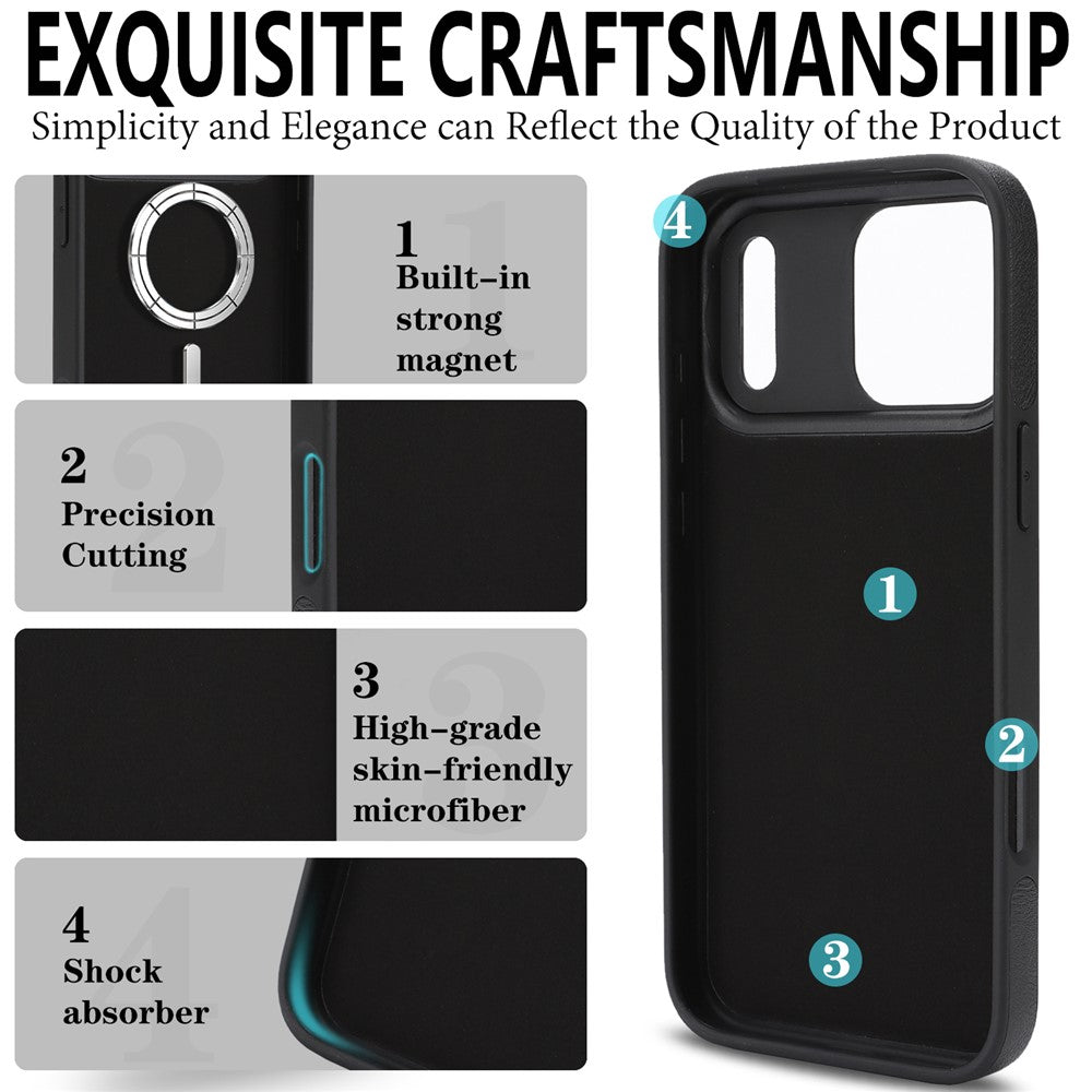 For iPhone 17 Pro Magnetic Case with Detachable Card Holder Kickstand TPU + PU Back Cover Compatible with MagSafe