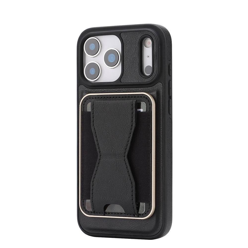 For iPhone 17 Pro Magnetic Case with Detachable Card Holder Kickstand TPU + PU Back Cover Compatible with MagSafe