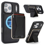 For iPhone 17 Pro Magnetic Case with Detachable Card Holder Kickstand TPU + PU Back Cover Compatible with MagSafe