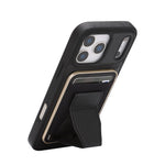 For iPhone 17 Pro Magnetic Case with Detachable Card Holder Kickstand TPU + PU Back Cover Compatible with MagSafe