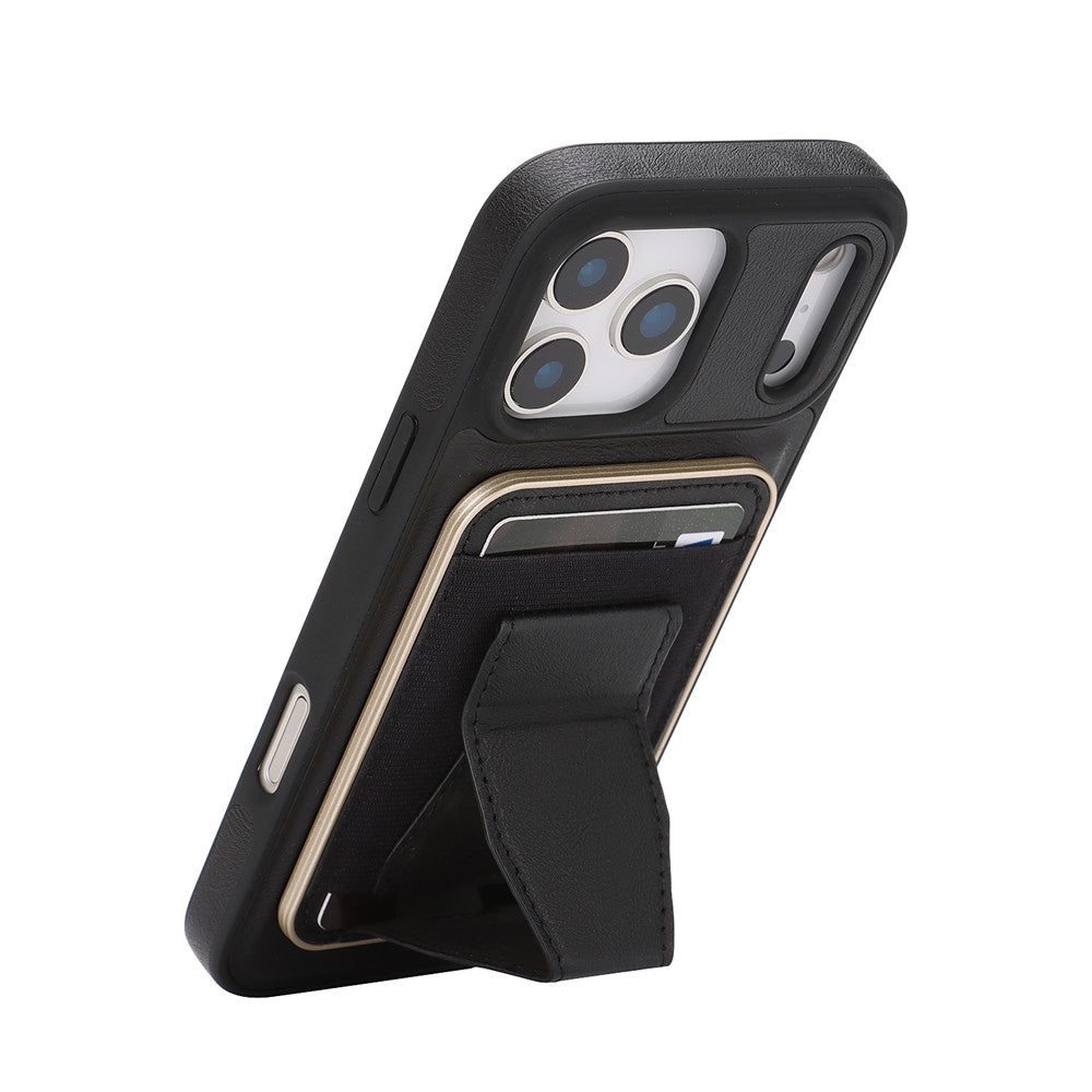 For iPhone 17 Pro Magnetic Case with Detachable Card Holder Kickstand TPU + PU Back Cover Compatible with MagSafe