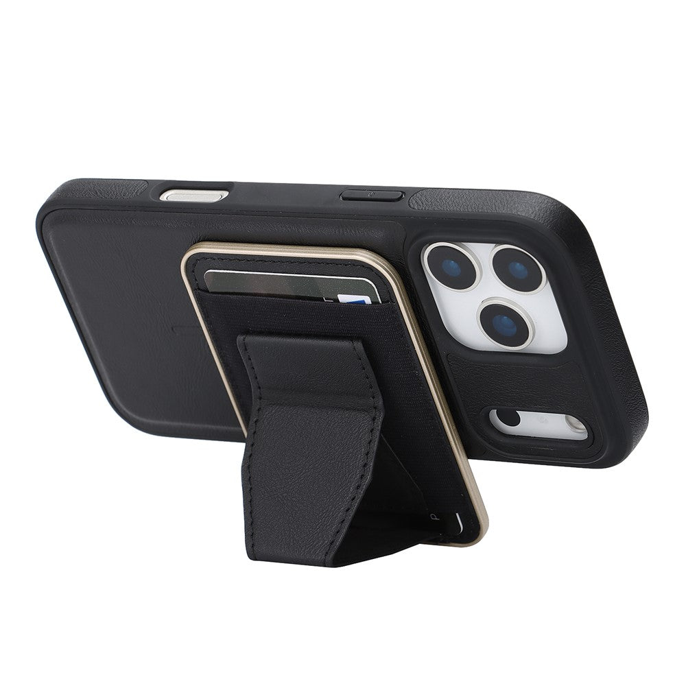 For iPhone 17 Pro Magnetic Case with Detachable Card Holder Kickstand TPU + PU Back Cover Compatible with MagSafe