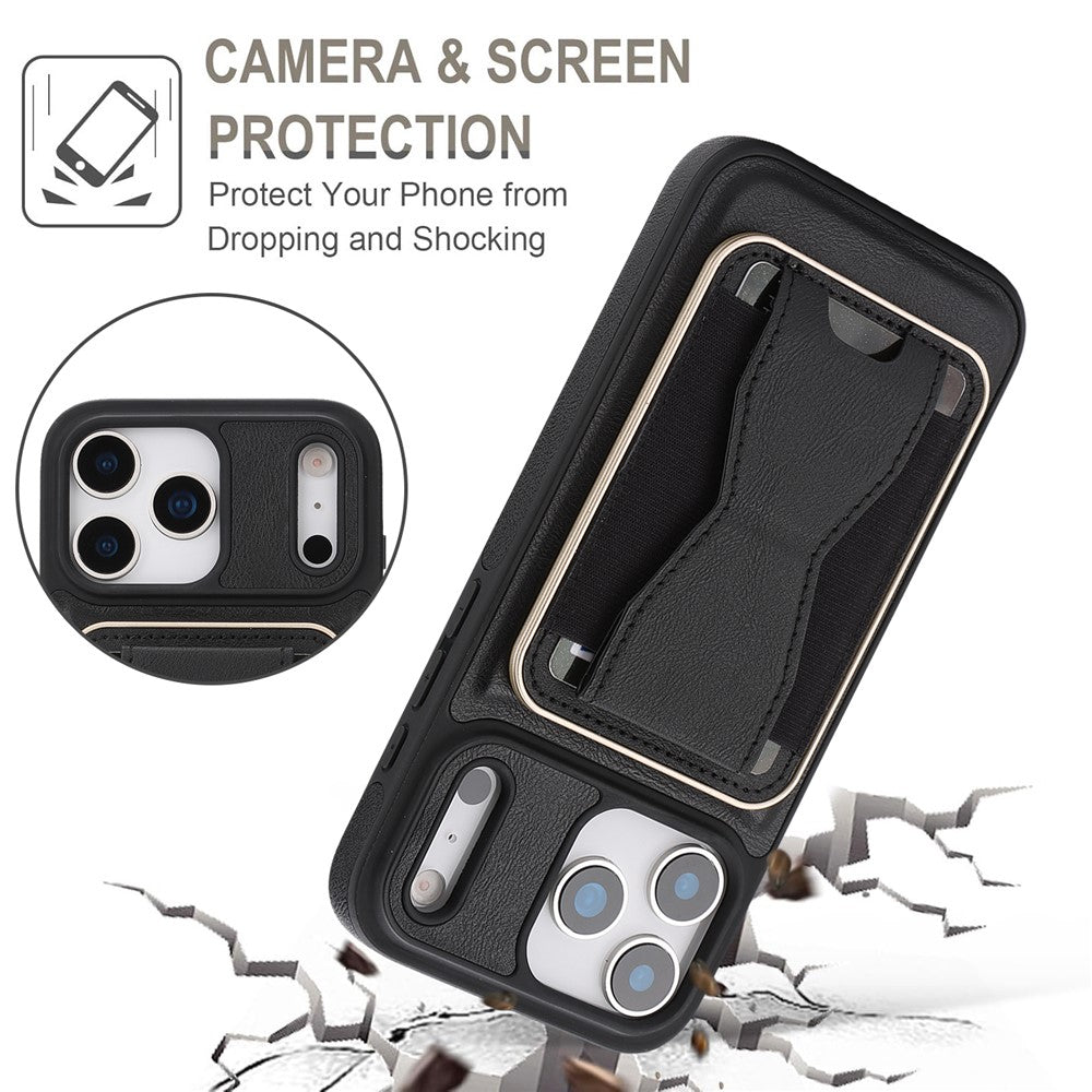 For iPhone 17 Pro Magnetic Case with Detachable Card Holder Kickstand TPU + PU Back Cover Compatible with MagSafe