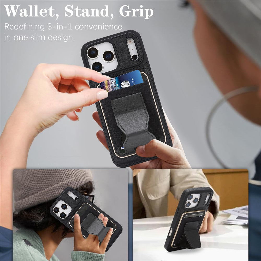 For iPhone 17 Pro Magnetic Case with Detachable Card Holder Kickstand TPU + PU Back Cover Compatible with MagSafe