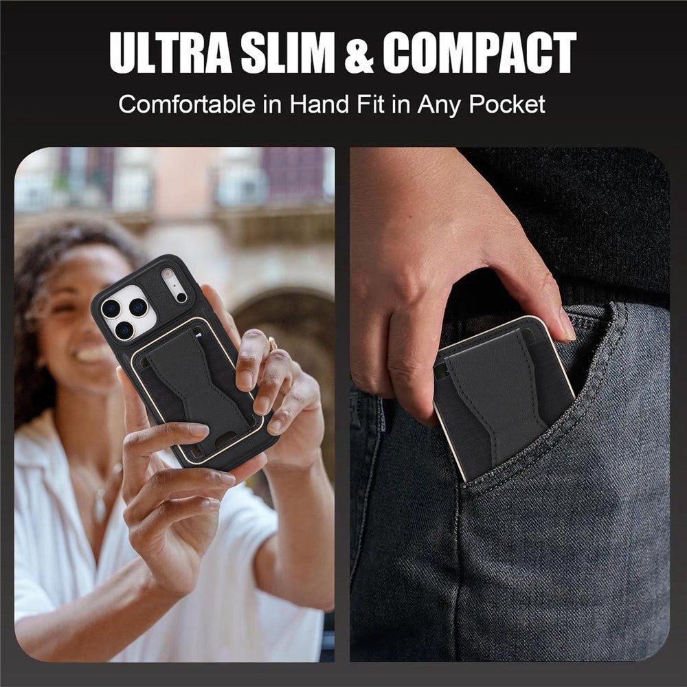 For iPhone 17 Pro Magnetic Case with Detachable Card Holder Kickstand TPU + PU Back Cover Compatible with MagSafe
