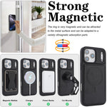 For iPhone 17 Pro Magnetic Case with Detachable Card Holder Kickstand TPU + PU Back Cover Compatible with MagSafe
