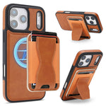 For iPhone 17 Pro Magnetic Case with Detachable Card Holder Kickstand TPU + PU Back Cover Compatible with MagSafe