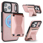 For iPhone 17 Pro Magnetic Case with Detachable Card Holder Kickstand TPU + PU Back Cover Compatible with MagSafe